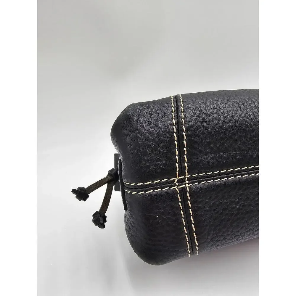 Y2K Dooney & Bourke Black Pebbled Leather Mini East West Slouch Hobo Duck Charm